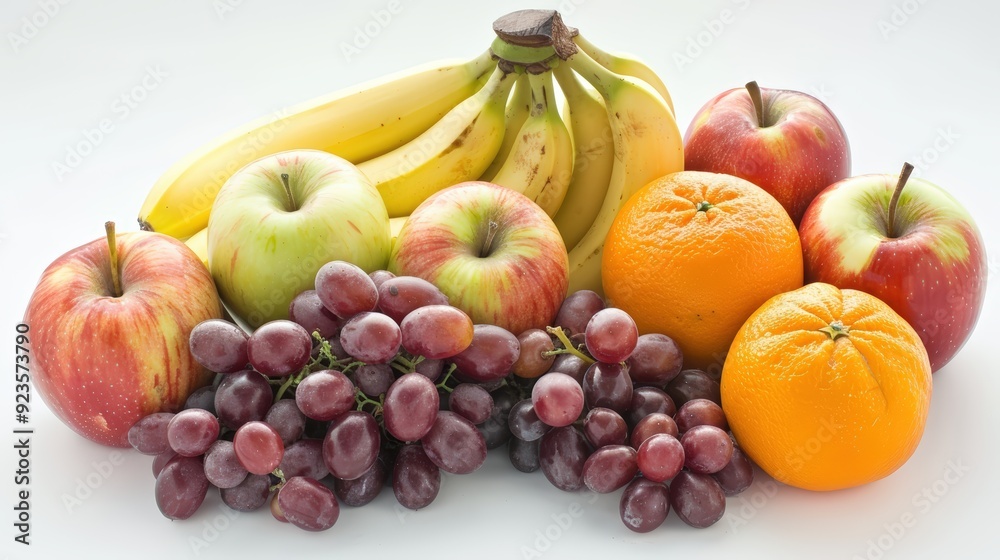 Fresh Fruit Platter with Bananas, Apples, Grapes and Oranges Fresh Fruit Platter with Bananas, Apples, Grapes and Oranges