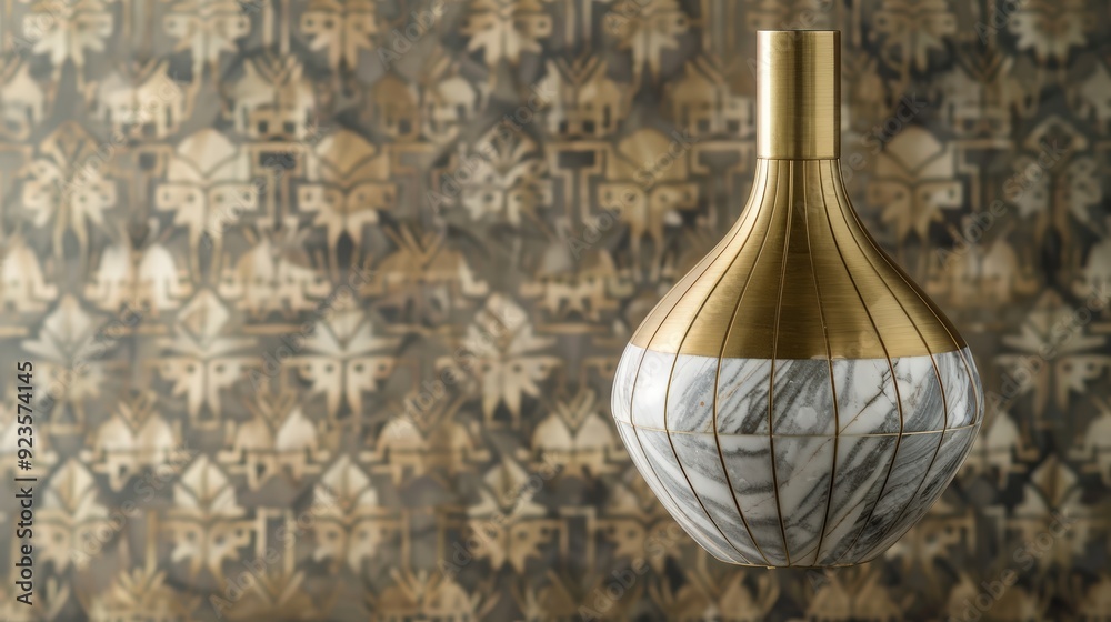 Brass and Marble Decor Vase Against a Patterned Background Brass and Marble Decor Vase Against a Patterned Background