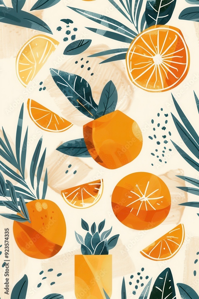 Fototapeta premium Seamless flat vector art repetitive background pattern of orange fruit
