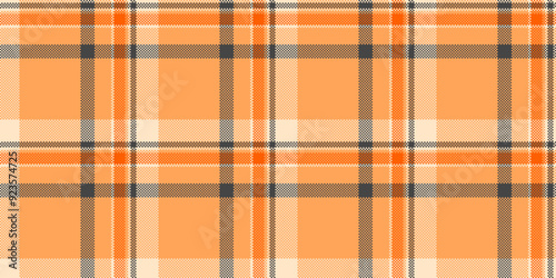 Holiday pattern texture seamless, satin vector tartan textile. 1970s plaid fabric background check in orange and bisque colors.