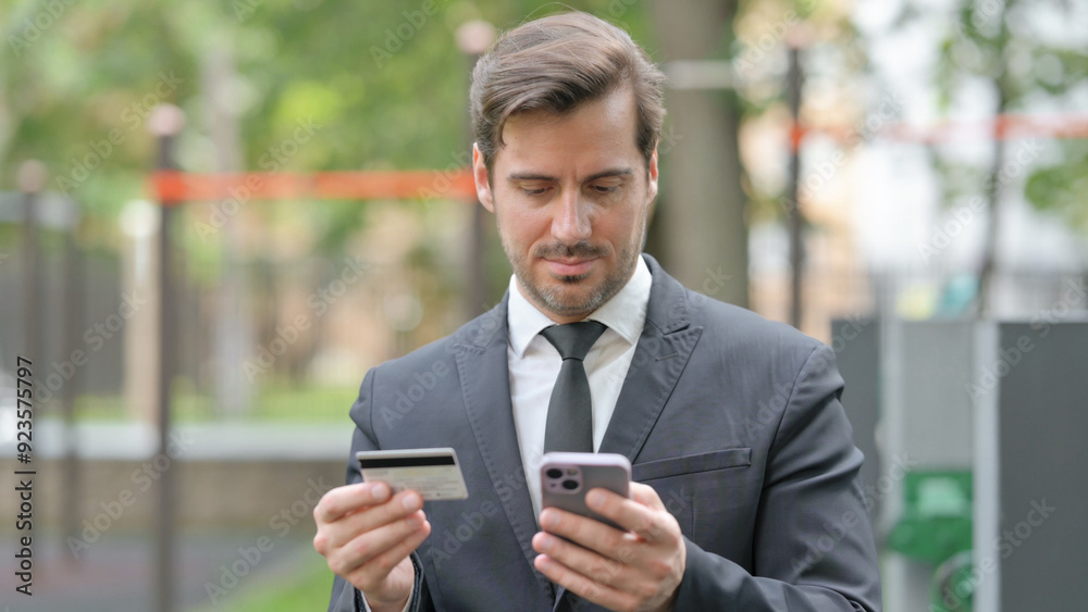 Portrait of Young Businessman Shopping Online with Phone Outdoor Portrait of Young Businessman Shopping Online with Phone Outdoor