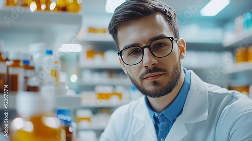 Experienced Pharmacist Working with Medicines in Pharmacy Store