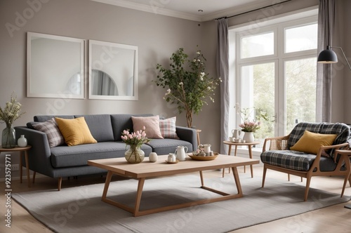A living room with a couch  coffee table  and chairs