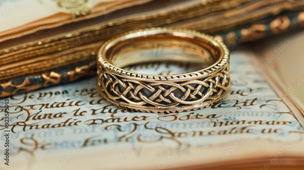 Celtic Knot Wedding Band on Antique Book Celtic Knot Wedding Band on Antique Book