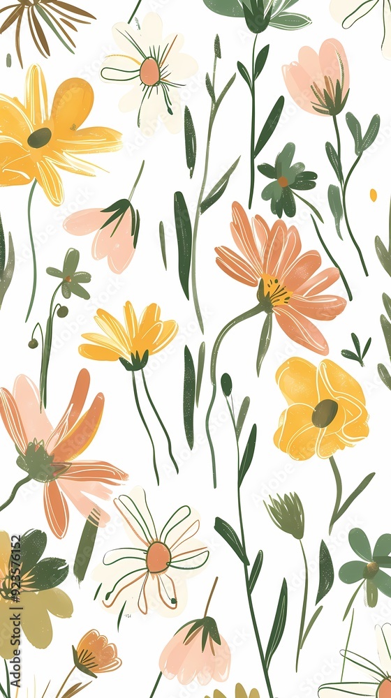 Retro hand drawn bouquet flat illustration poster background Retro hand drawn bouquet flat illustration poster background