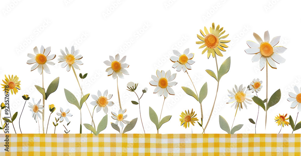 Obraz premium PNG Charming daisies on checkered background
