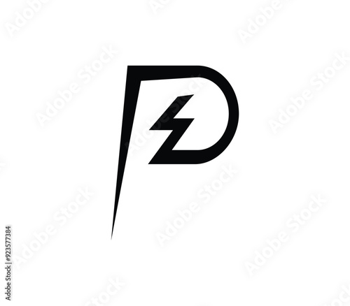 P logo with lighting bolt, flat design photo