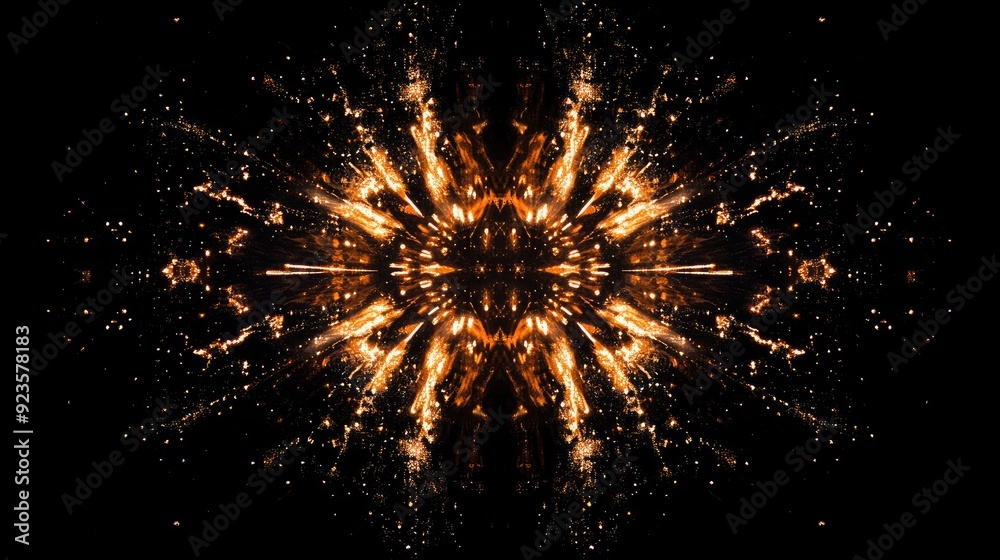 Fototapeta premium Fireworks exploding in a symmetrical pattern, creating a sense of harmony.