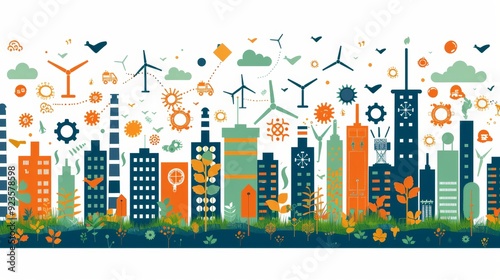 Labor Day Celebration Frame Border with Industrial and Nature Elements - Vector Illustration for Holiday Backgrounds