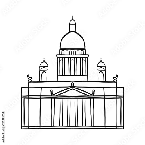St Isaac's cathedral in Saint Petersburg hand drawn doodle illustration. Isolated transparent sketch black element for design.