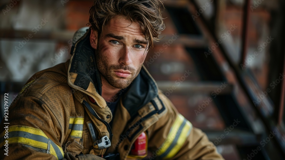 Fototapeta premium Firefighter resting after a challenging day at the fire station