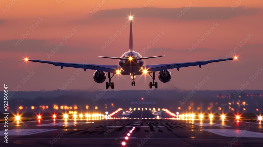 Airplane Landing at Dusk Airplane Landing at Dusk