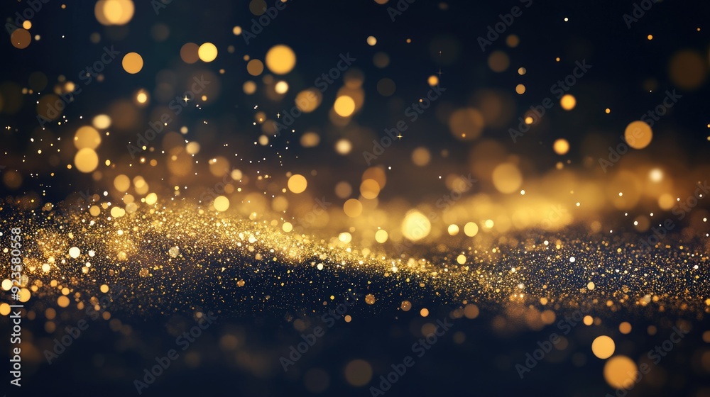 Obraz premium Glittering gold sparkles on a dark background, creating a luxurious feel.