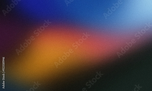 Orange, blue, red, purple and dark green abstract color gradient with noise or grain. Grunge smooth background design