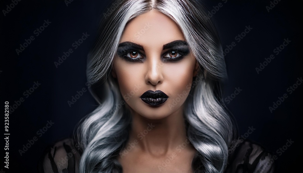 custom made wallpaper toronto digitalGothic Elegance A captivating portrait of a woman with striking dark makeup, her piercing gaze exuding an aura of mystery and allure.