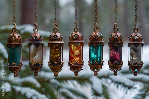 a group of colorful lanterns from a tree photo