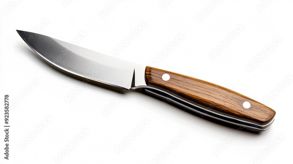 Professional Sharp Utility Knife with Wooden Handle on White Background Professional Sharp Utility Knife with Wooden Handle on White Background