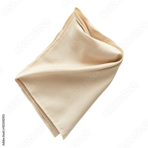 beige cotton napkin top view isolated on transparent or white background