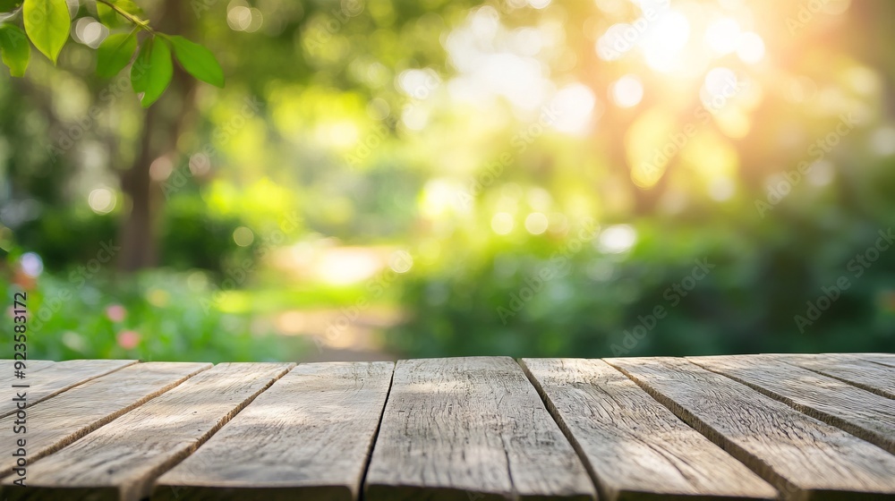Wooden Table in a Sunlit Forest Wooden Table in a Sunlit Forest