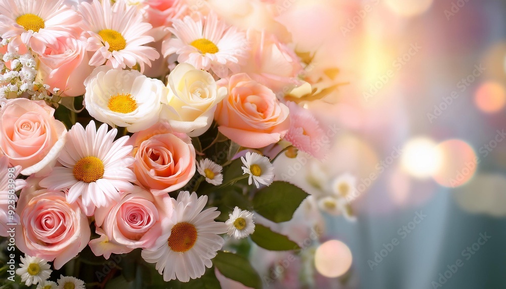 Pastel Harmony A vibrant bouquet of roses and daisies exudes spring's gentle touch Pastel Harmony A vibrant bouquet of roses and daisies exudes spring's gentle touch