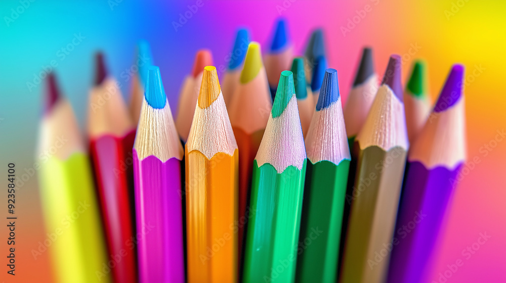 Colorful pencils arranged in an artistic display, set against a vibrant background. generative ai Colorful pencils arranged in an artistic display, set against a vibrant background. generative ai