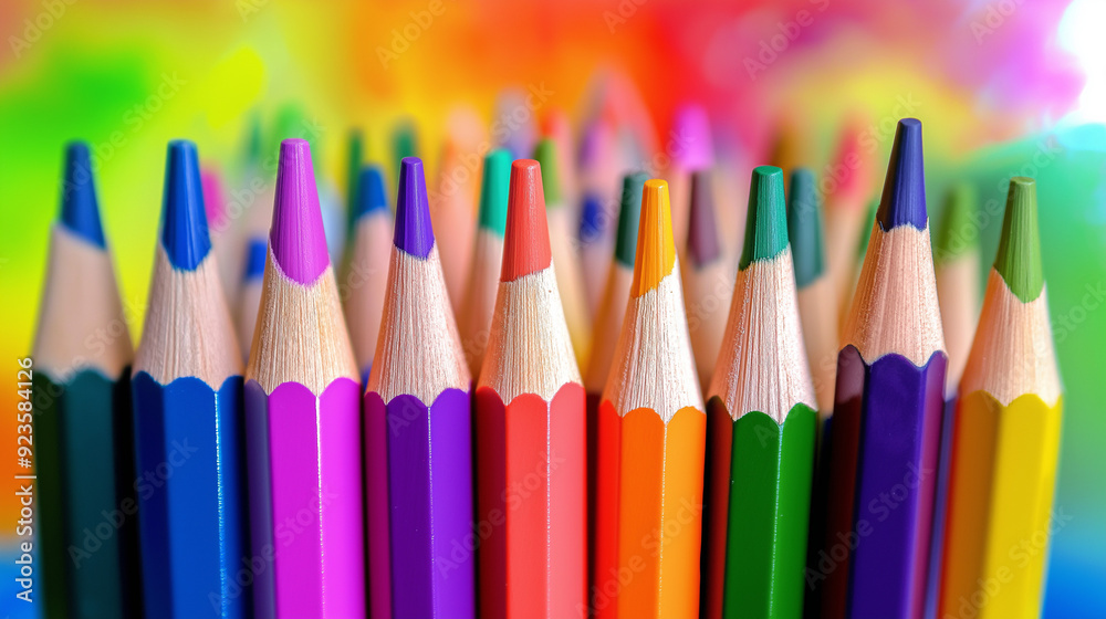 Colorful pencils arranged in an artistic display, set against a vibrant background. generative ai Colorful pencils arranged in an artistic display, set against a vibrant background. generative ai