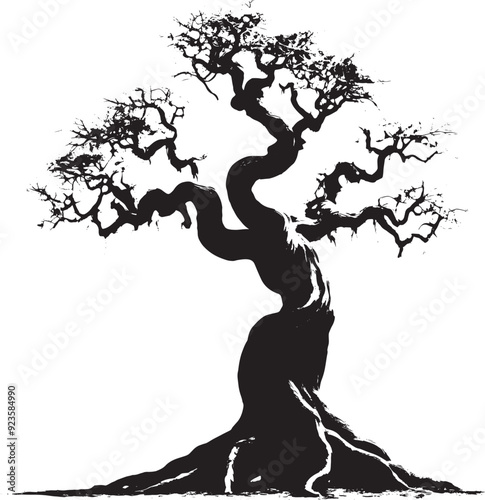 Black Tree Silhouette Vector Illustration with Editable Transparent Background