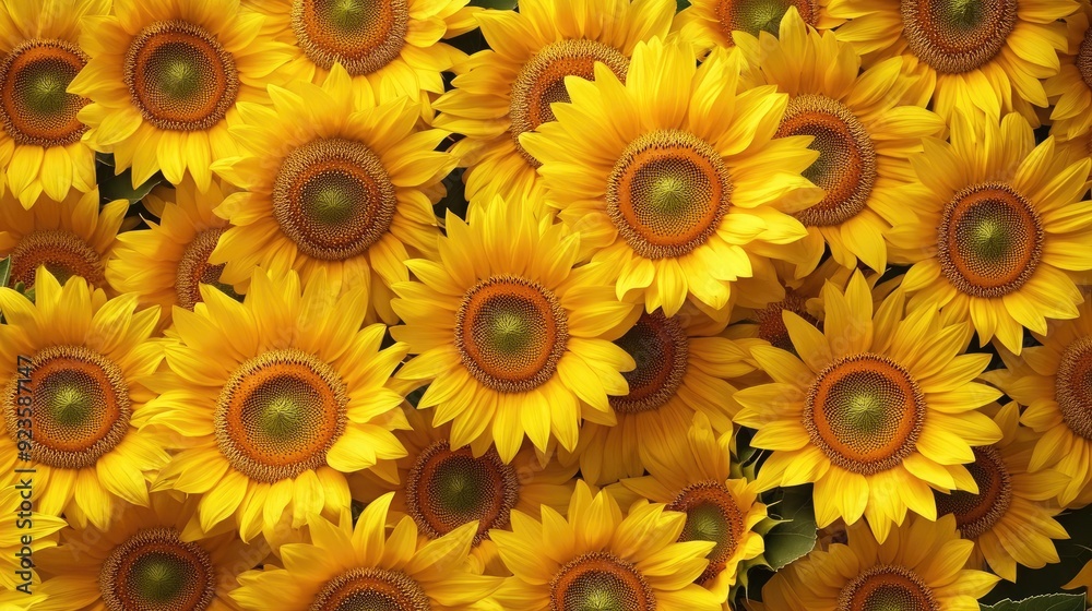 A bed of sunflowers in full bloom, their bright yellow petals creating a cheerful background. A bed of sunflowers in full bloom, their bright yellow petals creating a cheerful background.