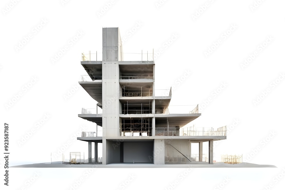 Fototapeta premium Modern concrete building structure under construction isolated on white background 