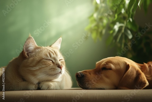 A Heartwarming Moment: Cat and Dog Share a Peaceful Nap in a Serene Atmosphere Together