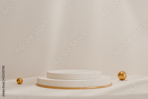 Premium minimalist geometric podium with abstract shadow for presentation, 3d illustration.