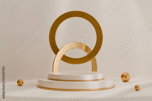 Premium minimalist geometric podium with abstract shadow for presentation, 3d illustration.