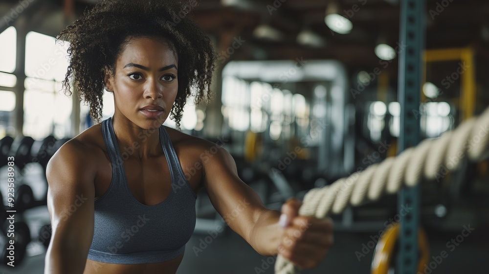Fototapeta premium Focused Woman Training with Battle Ropes