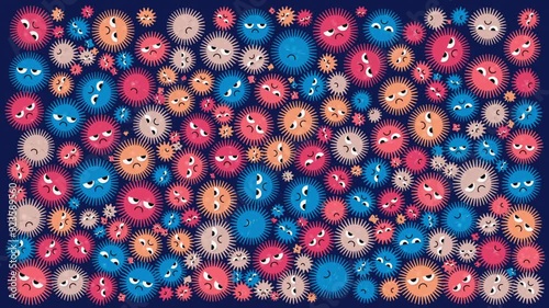 Herpes virus or germs microorganism cells under microscope. Fast multiplication of bacteria. Infection and microbe. COVID-19, Microbiology, popular scientific background. 
