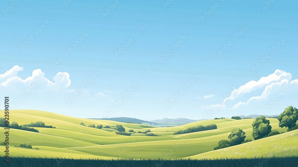 A peaceful rural landscape with rolling hills and a clear blue sky, perfect for a calming screen saver. A peaceful rural landscape with rolling hills and a clear blue sky, perfect for a calming screen saver.