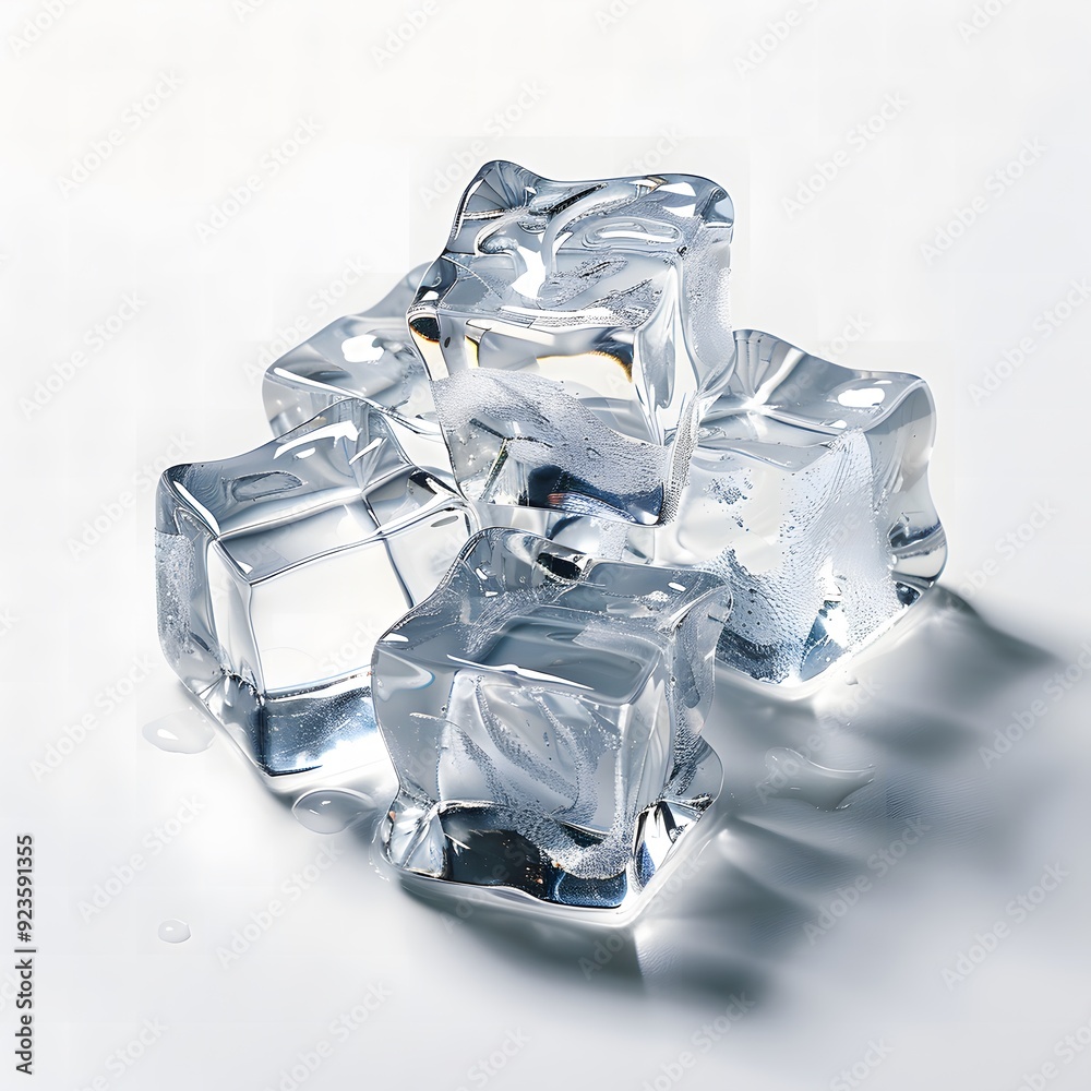 shimmering ice cubes placed on a pristine white background. shimmering ice cubes placed on a pristine white background.