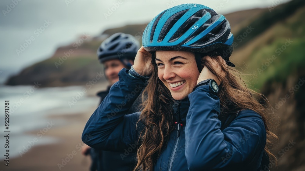 The smiling cyclist on beach The smiling cyclist on beach