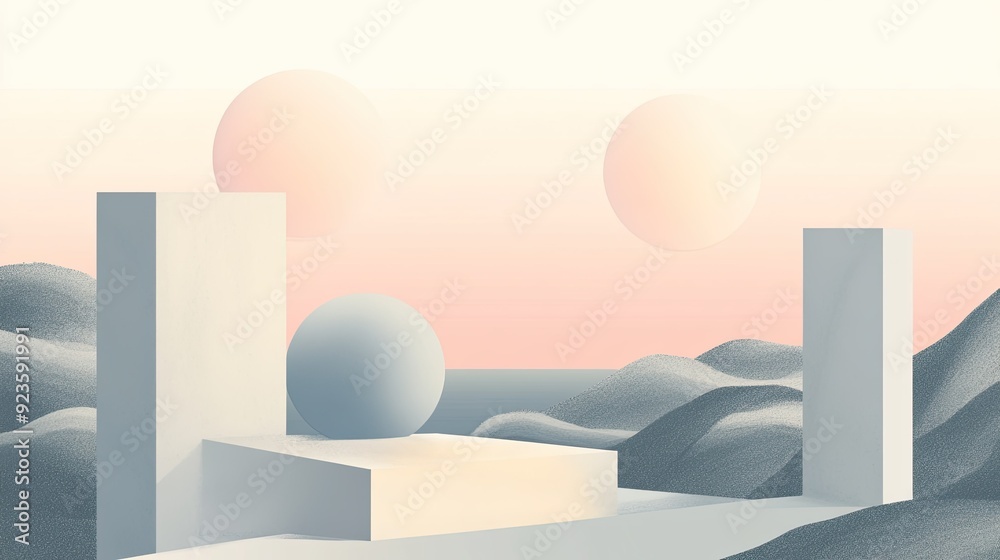Fototapeta premium A serene and minimalistic design featuring soft pastel colors and simple geometric shapes.
