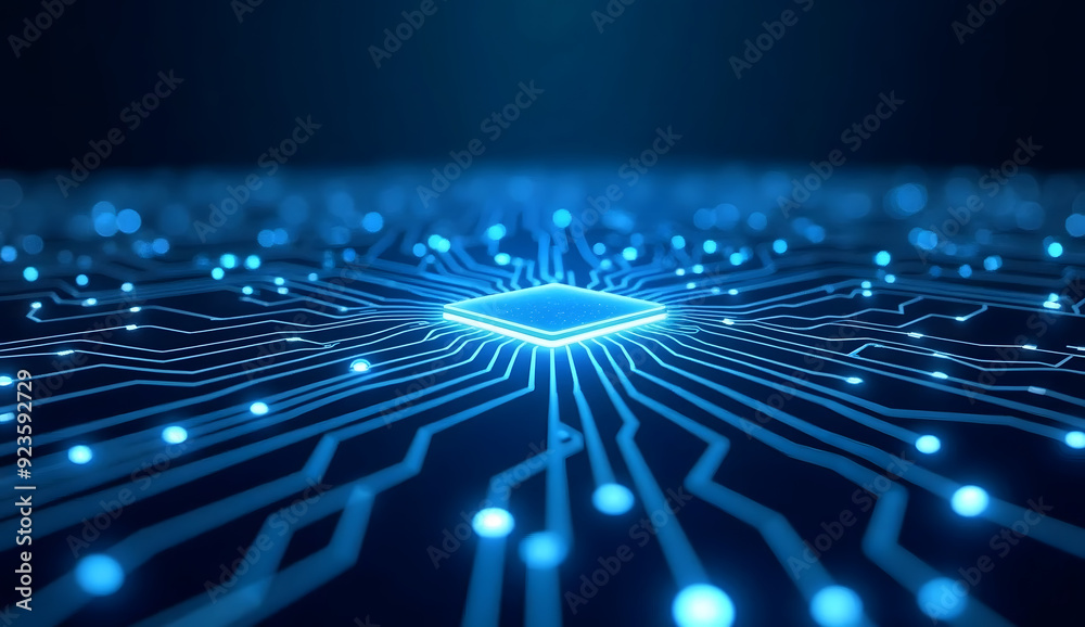 Sleek Modern Digital Circuit Board with Glowing Blue Pathways Sleek Modern Digital Circuit Board with Glowing Blue Pathways