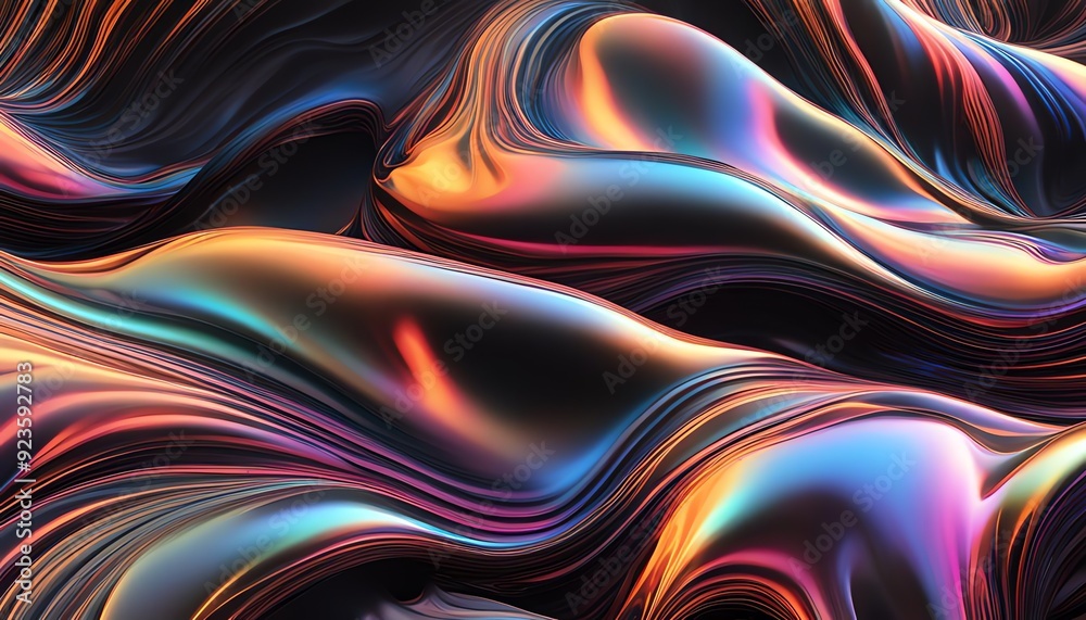 Fototapeta premium Beautiful 3D rendering of an abstract pattern with an iridescent shape that moves and waves. 