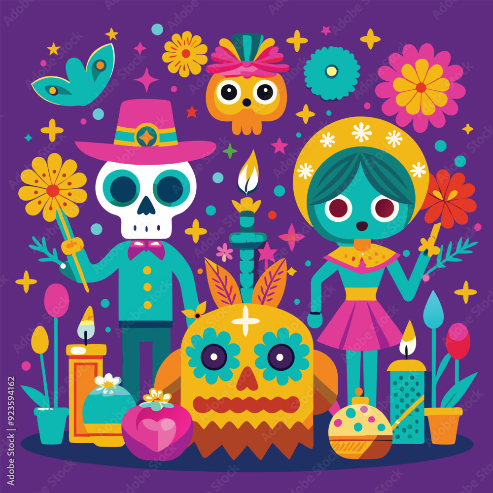 A joyful tribute to the Day of the Dead tradition illustrator vector. A joyful tribute to the Day of the Dead tradition illustrator vector.