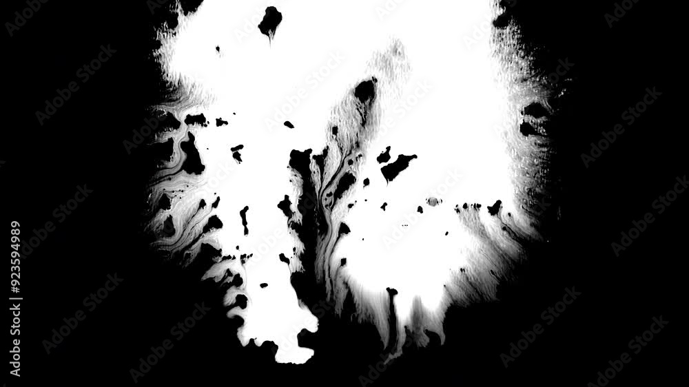 Black ink artistic top down flow splatter spots spills white paper beautiful reveal dripping streaks spread fluid ink alpha matte isolated watercolor ink drops transition	
