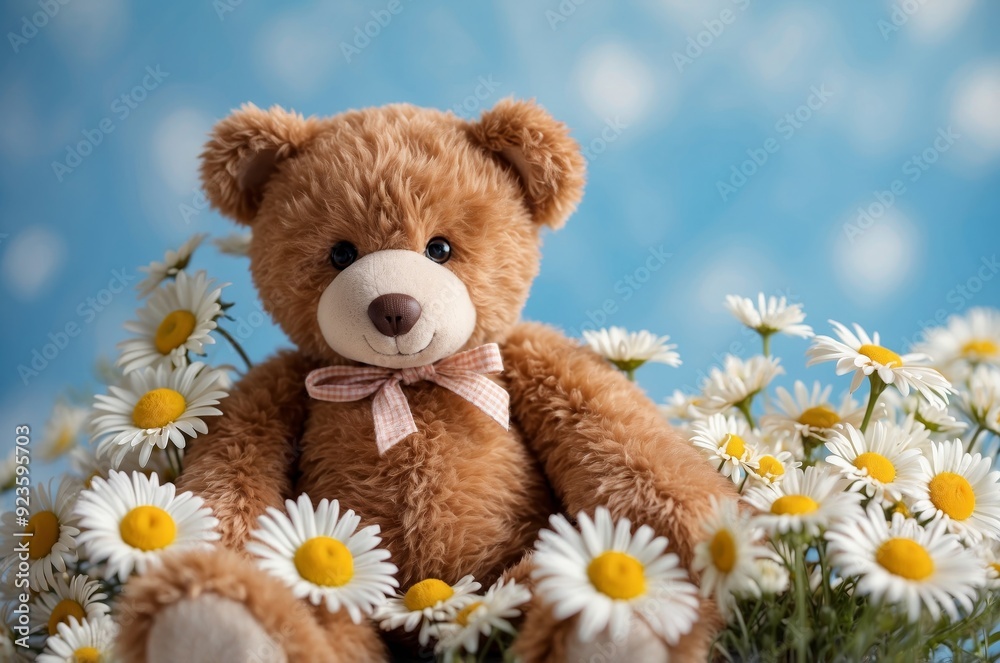 A Cute Teddy Bear Surrounded by Daisies A Cute Teddy Bear Surrounded by Daisies