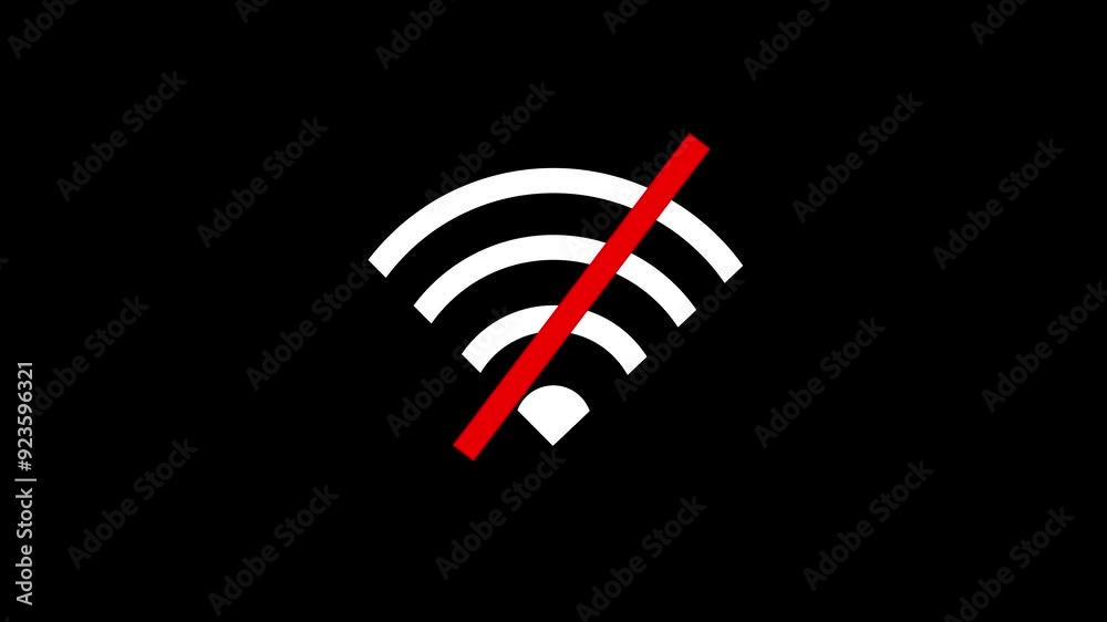 Wi-Fi no internet connection animated with on a black background.