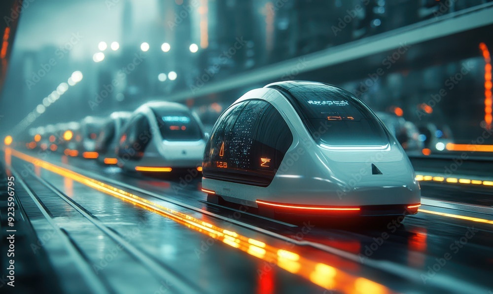 Fototapeta premium Autonomous vehicles on smart highways, depicting the future of transportation