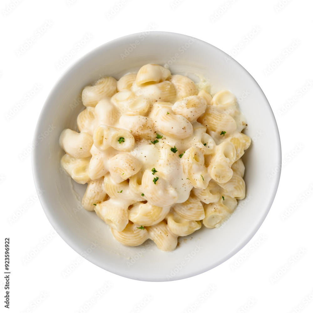Macaroni and cheese in bowl, top view Macaroni and cheese in bowl, top view