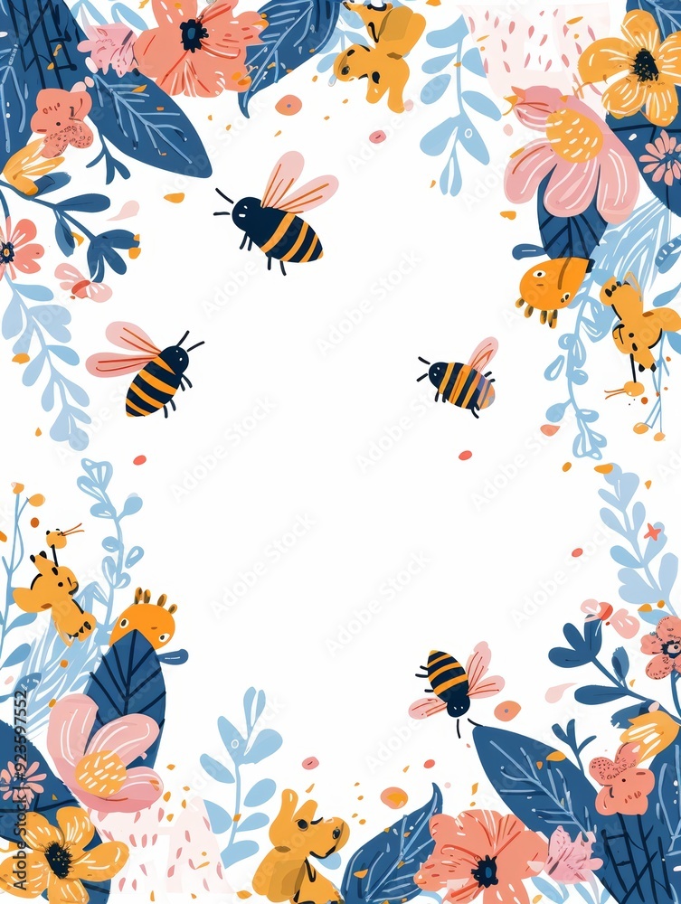 Colorful Back to School Frame Background with Bees and Flowers - Perfect for Educational and Creative Projects Colorful Back to School Frame Background with Bees and Flowers - Perfect for Educational and Creative Projects