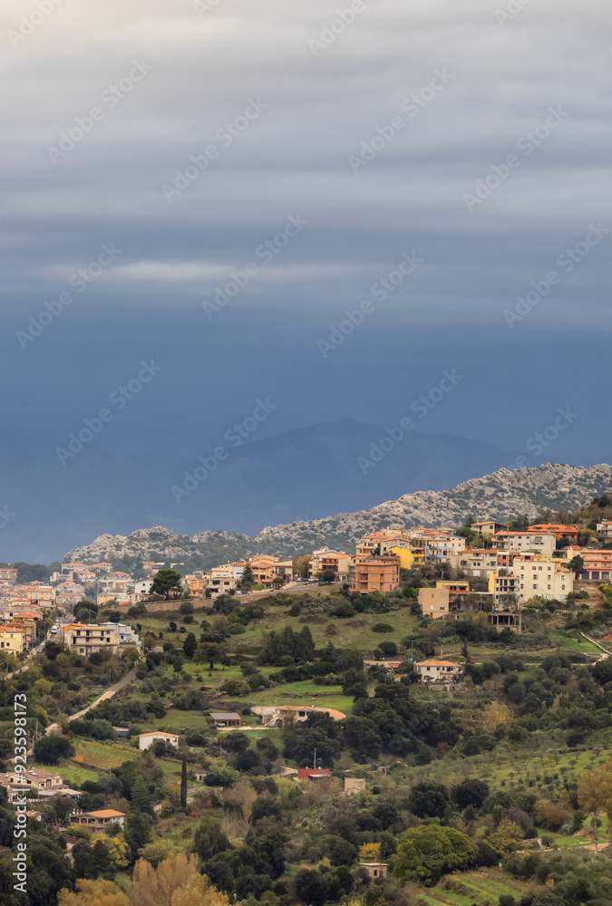 Fototapeta premium Small touristic town in the mountains. Dorgali, Sardinia, Italy