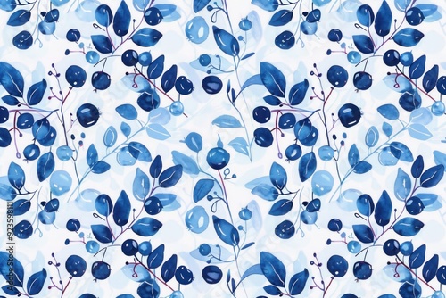 minimalist blueberry pattern with clean lines and soft blue shades for modern home textiles.