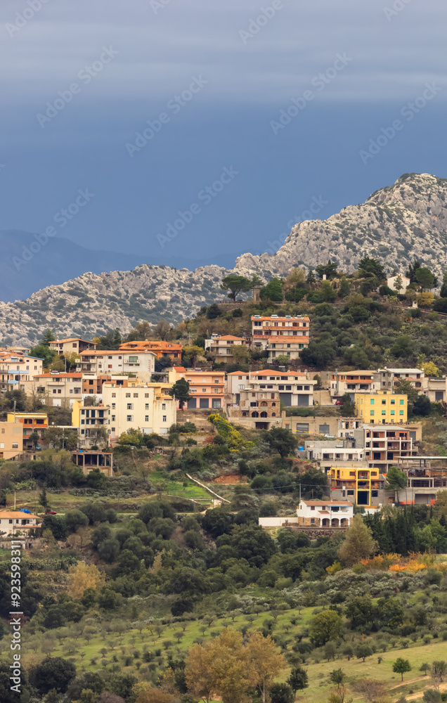 Naklejka premium Small touristic town in the mountains. Dorgali, Sardinia, Italy